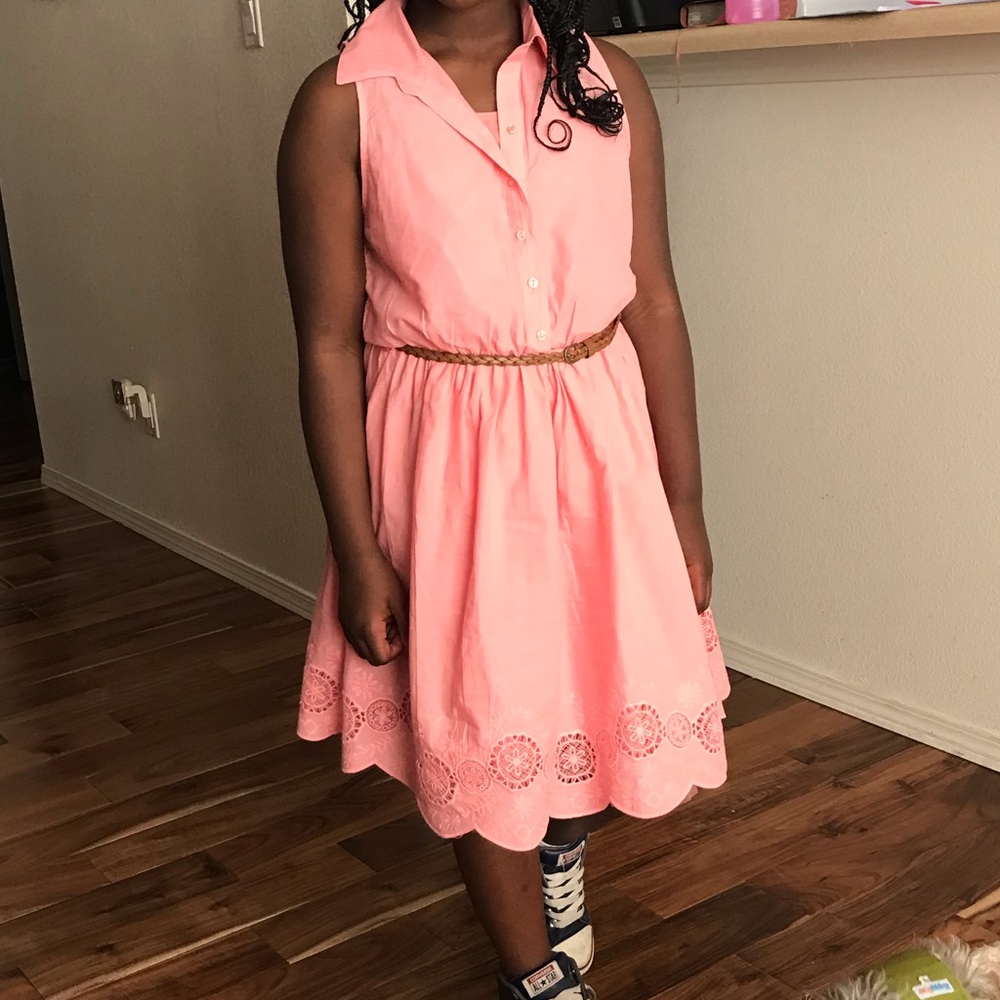 Knit Works girls coral sleeveless dress w/tan belt